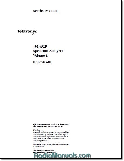Tektronix 492 492P Service Manual Vol 1 Tektronix 492 492P Service Manual Vol 1